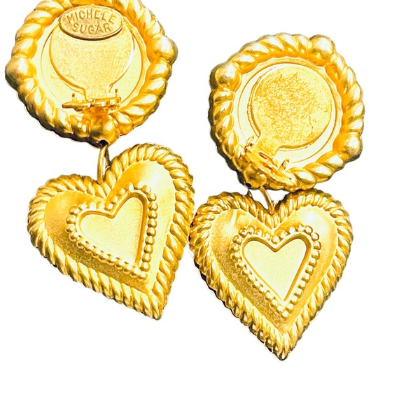 Vintage Michele Sugar Heart Rhinestone Clip on Earrings - 1980’s glam! - Picture 3 of 3